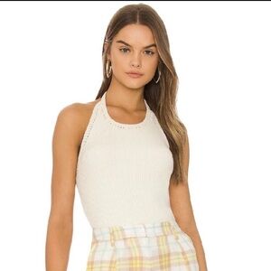 NEW RAG & BONE REVOLVE IVORY RIBBED HALTER TOP crochet